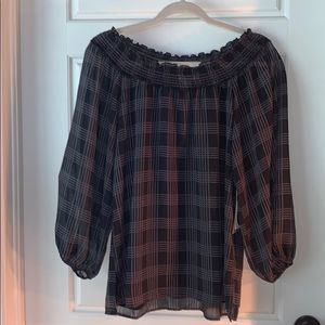 Black & Grey Plaid Off the Shoulder Top